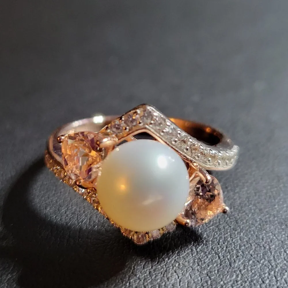 Freshwater Pearl Rose Gold Silver Ring